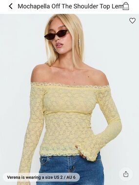 Princess Polly Lemon Lace Off-the-Shoulder Top